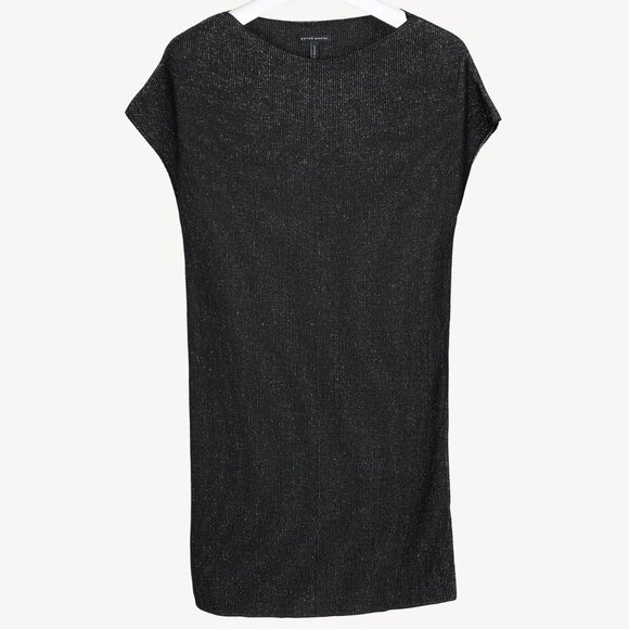 Sarah Pacini Black Metallic Knit Cap-Sleeve Tunic - Picture 1 of 8